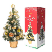 18" Pre-lit Mini Christmas Tree with LED Lights, DIY Ornaments, Artificial Xmas Tree with Base – Compatible with Desk & Table Tops