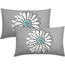 Capas de almofada Aqua White Daisy 12x20, conjunto de 2, almofadas decorativas cinza para primavera/verão, capas de almofada lombares de linho com