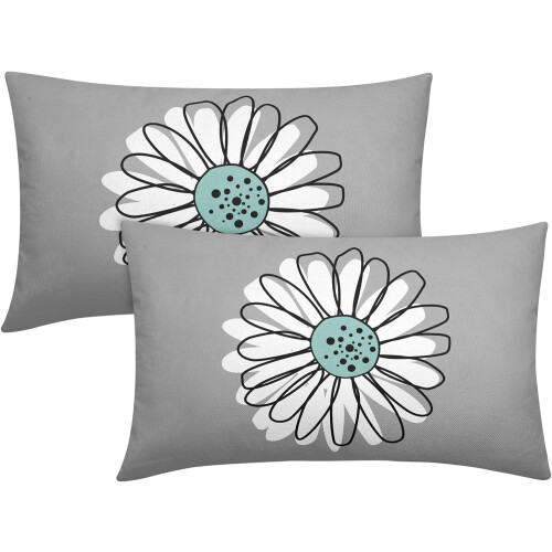 Μαξιλαροθήκες σε σχήμα Aqua White Daisy 12x20, Σετ 2 τεμαχίων, Διακοσμητικά μαξιλάρια σε