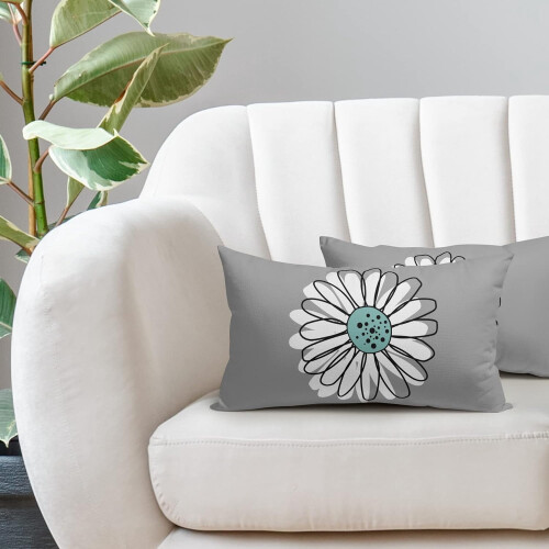 Μαξιλαροθήκες σε σχήμα Aqua White Daisy 12x20, Σετ 2 τεμαχίων, Διακοσμητικά μαξιλάρια σε 1