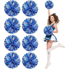Pom Poms Cheerleading,Fluffy Cheerleader Pompoms with Finger Friendly Ring,Metallic Pom Poms Cheerleading for Celebration (Blue, 4 Pack)