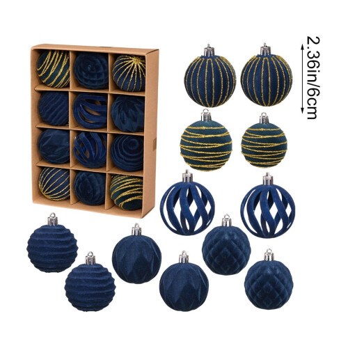 Flocked Christmas Baubles Blue 6cm 12-Pack 2