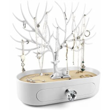 Soporte para joyas con forma de cuernos de ciervo, con cajón y tirador de cristal, organizador colgante tipo torre de árbol para anillos,