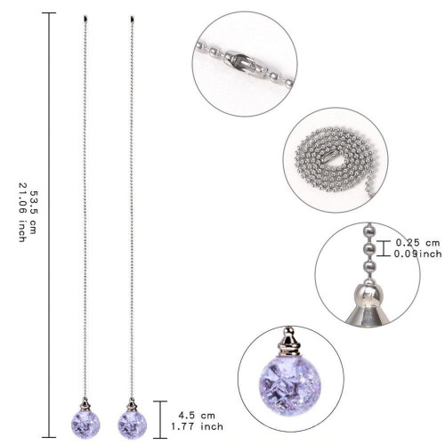 2Pcs Clear Crystal Ceiling Fan Pull Chains with 21" Beaded Extension – Compatible with Ceiling Fans & Lights 2