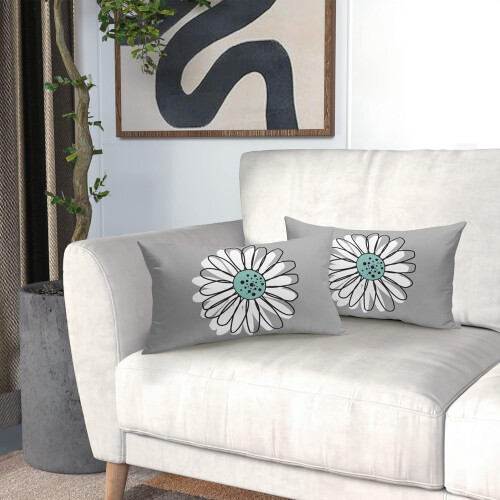Μαξιλαροθήκες σε σχήμα Aqua White Daisy 12x20, Σετ 2 τεμαχίων, Διακοσμητικά μαξιλάρια σε 2