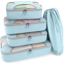 Set Premium5Packing Cubes - Organizatoare de bagaje de călătorie din plasă ușoară cu geantă de rufe, sistem de depozitare pentru valize cu 5
