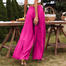 Damen-Freizeithose mit weitem Bein, einfarbig, mit Taschen, locker geschnitten, aus Baumwoll-Leinen-Mix, Damenhose in Übergröße, Pink XL