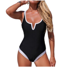 Kukoosong Damen-Badeanzug, schwarz, hochgeschnitten, mit gepolstertem Bralette und herausnehmbaren Brustpolstern
