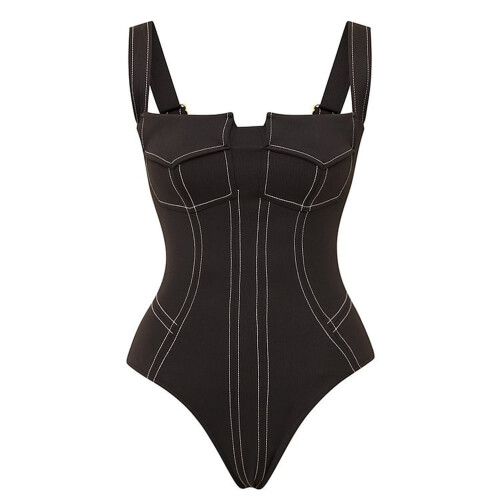 Schwarzer Damen-Einteiler mit weitem Hosenbein 1
