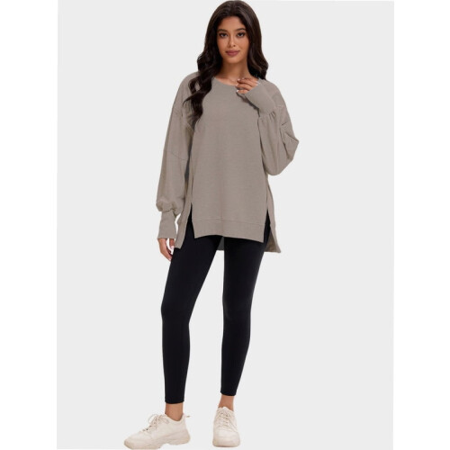 Damen Oversized Langarm-Pullover-Sweatshirts mit Rundhalsausschnitt 2