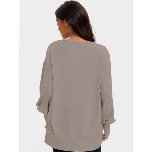 Damen Oversized Langarm-Pullover-Sweatshirts mit Rundhalsausschnitt 1