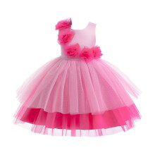 Børns Halloween-rollespilskjole med prinsesse, mesh, kagekjole med kronblade, ærmeløs rund hals og udsøgt blomst (hot pink, 6 år)