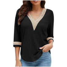 Dames gebreide trui met V-hals, comfortabele lange mouwen, geribbelde manchetten, V-hals blouse met knoopjes, effen kleur, trendy top voor dagelijks