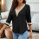 Damen-Strickpullover mit V-Ausschnitt, langen Ärmeln und Rippbündchen, Schwarz 8