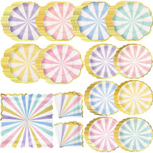 Ensemble d'assiettes et de serviettes jetables à rayures pastel