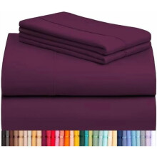 3-teiliges Bettwäscheset, tiefe Taschen (45 cm), umweltfreundlich, knitterfrei, maschinenwaschbar, seidenweich, Hotelqualität, Aubergine, Einzelbett