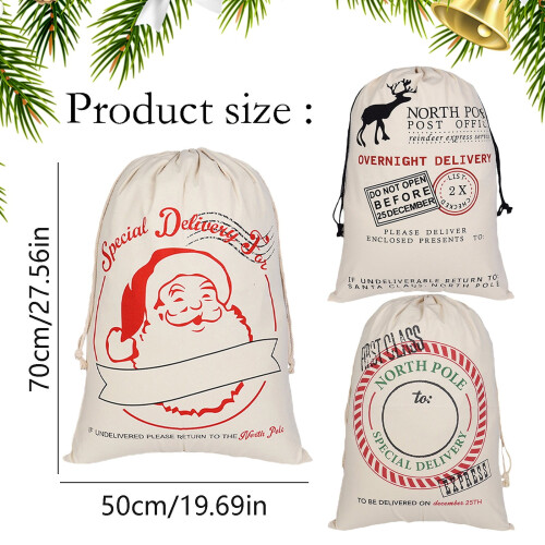 Saco de Natal de lona com cordão, estilo Papai Noel, 70 x 50 cm (27,6 x 19,7 polegadas). 2