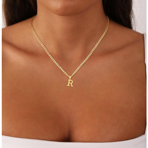 Colar com Pingente da Inicial AZ para Homens, Banhado a Ouro 18K, Corrente Cubana de 4mm e 50cm (20 polegadas), Joia para Presente 1