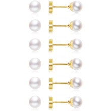 Pareloorbellen voor dames, 6 paar, 3-8 mm, 14 karaats verguld.