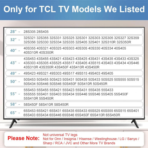 Base de suporte compatível com Smart TVs TCL - Pés compatíveis com TVs TCL Roku de 28, 32, 40, 43, 49, 50, 55, 60 e 65 polegadas com parafusos. 1