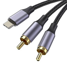 USB-C-auf-2RCA-Stereo-Audiokabel, USB-C-Stecker auf 2RCA-Stecker-Adapterkabel für Heimkino, Lautsprecher, Verstärker, 1 m, vergoldet