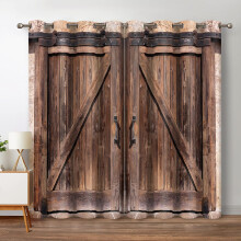 Rustic Wood Blackout Curtains Vintage Wooden Barn Door Farmhouse Home Bedroom Living Room Decor Brown Grommet Window Drapes 2 Panel Set, 42"x54"
