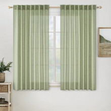 Perdele din amestec de in verde salvie, 94 cm x 183 cm, 2 panouri