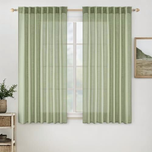Κουρτίνες από μείγμα λινού σε χρώμα Sage Green 37" x 72" 2 πάνελ