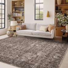 Vintage tvättbar boho-matta 1,5 x 1,8 m för vardagsrum, sliten stor orientalisk accent mjuk halkfri plädmatta för kök och kontor tegelröd