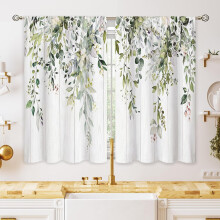 Küchengardinen im Landhausstil aus Eukalyptusholz, rustikale Café-Gardinen in Salbeigrün (66 x 91 cm), passend für Standard-Gardinenstangen