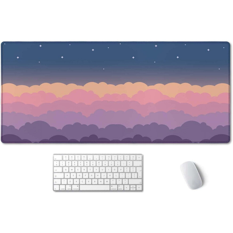 Cute Cloud Desk Mat, Xxl Gaming Mouse Pad 34.5"X15.7", Waterproof, Stitched Edges Purple 9499224820272