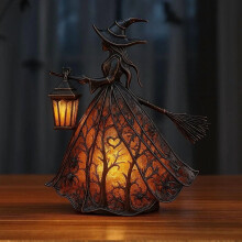 Lampada da tavolo a tema strega di Halloween, spettrale luce notturna decorativa per feste, decorazione inquietante per la casa per l'atmosfera del