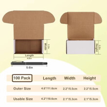 Verpakking van 100 stuks (4,6 x 2,2 x 2,2 cm) kleine verzenddozen voor kleine bedrijven, witte golfkartonnen verzenddozen.