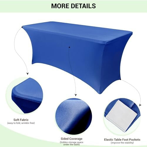 Κάλυμμα τραπεζιού από ελαστικό spandex 6ft (2 τεμ.), Royal Blue, 72x30x30", Κατάλληλο για 2