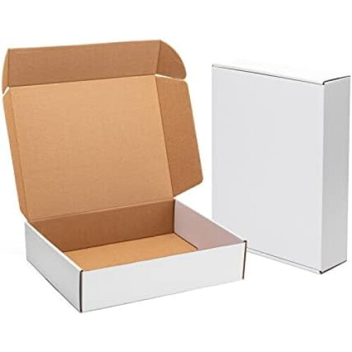 Caixas de papelão ondulado brancas de 13x10x3 polegadas (pacote com 20), com fecho de aba para livros, presentes e artesanato – ideais para
