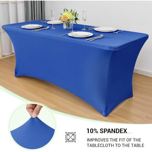 Κάλυμμα τραπεζιού από ελαστικό spandex 6ft (2 τεμ.), Royal Blue, 72x30x30", Κατάλληλο για 1