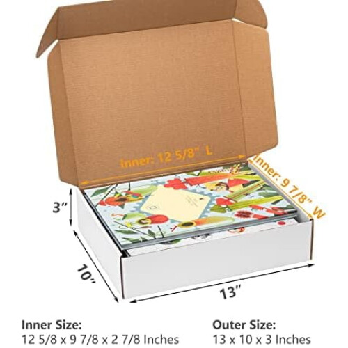 Caixas de papelão ondulado brancas de 13x10x3 polegadas (pacote com 20), com fecho de aba para livros, presentes e artesanato – ideais para 1