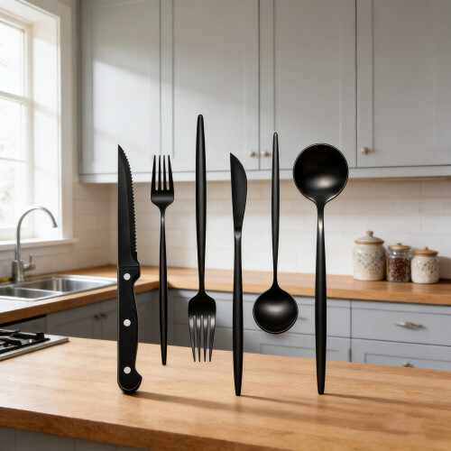 Black Stainless Steel Flatware Set 24-Piece for 4