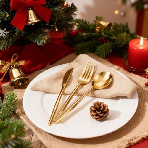 Christmas Plastic Cutlery Set Gold Silver 90 pcs 2