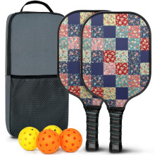 Floral Fiberglass Pickleball Paddles Set with 2 Balls & Bag, Compatible with Indoor/Outdoor Play