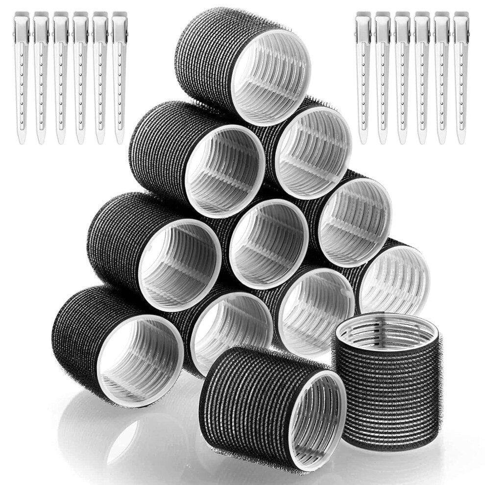 Hair Curlers Rollers Black Self-Grip 12 Pcs with Clips