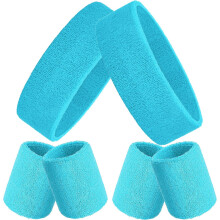 3-Pc Neon Sports Sweatbands Set (2 Headbands + 4 Wristbands) – Breathable Terry Cloth, Compatible with Basketball, Tennis, Cosplay