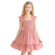 Mädchenkleid, einfarbig, ärmellos, Trompetenausschnitt, Rüschensaum, großes Kleid für Mädchen, rückenfreies kurzes Kleid für Kinder von 2-13