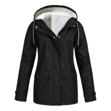 Dámská zimní zahuštěná bunda, plus size fleecová bunda, outdoorové horolezecké oblečení s kapucí, černá