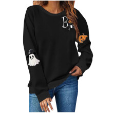 Damen Halloween Sweatshirt Herbst Lustiger Oversized Halloween Pullover Rundhals Gruseliger Langarm Geister Grafik Pullover Shirts