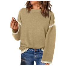 Hässliche Weihnachtspullover für Damen, kuscheliger Herbst-Winter-Strickpullover in Unifarben mit Color-Blocking-Design, langärmelig,