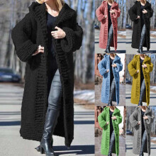 Gilet long en grosse maille pour femme, manteau pull maxi ouvert sur le devant, pièce à manches longues idéale pour l'automne – Noir, L