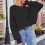 Pulover damă cu guler rotund, model solid, negru, mărime S 3