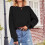 Pulover damă cu guler rotund, model solid, negru, mărime S 5