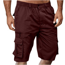 Pantalones cortos casuales para hombre, color liso, con múltiples bolsillos, cierre de botón y cremallera, cintura elástica, tallas M-3XL.